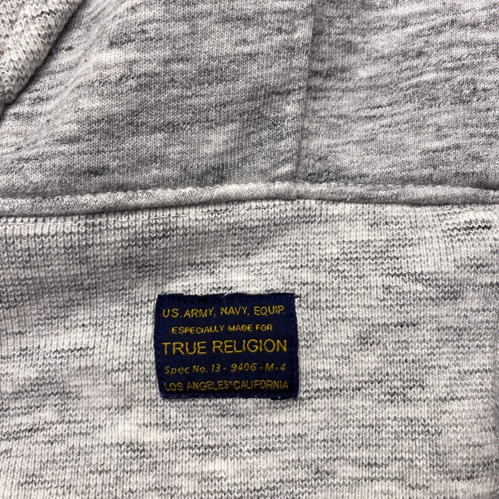 True Religion Mens Military Grey Space Dye Hoodie Horseshoe Logo Pullover M